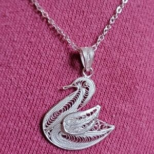 Sterling Silver Swan Swirl Spiral Pendant Necklace